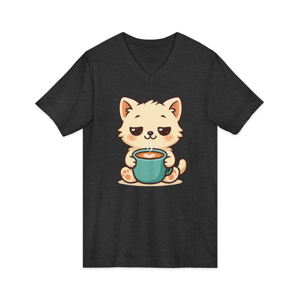V-Neck Tee Cute Kitten Coffee Morning Love Shirt