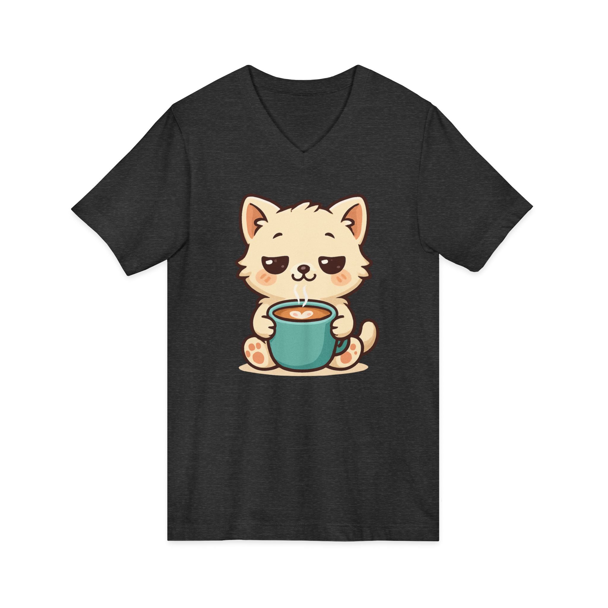 V-Neck Tee Cute Kitten Coffee Morning Love Shirt