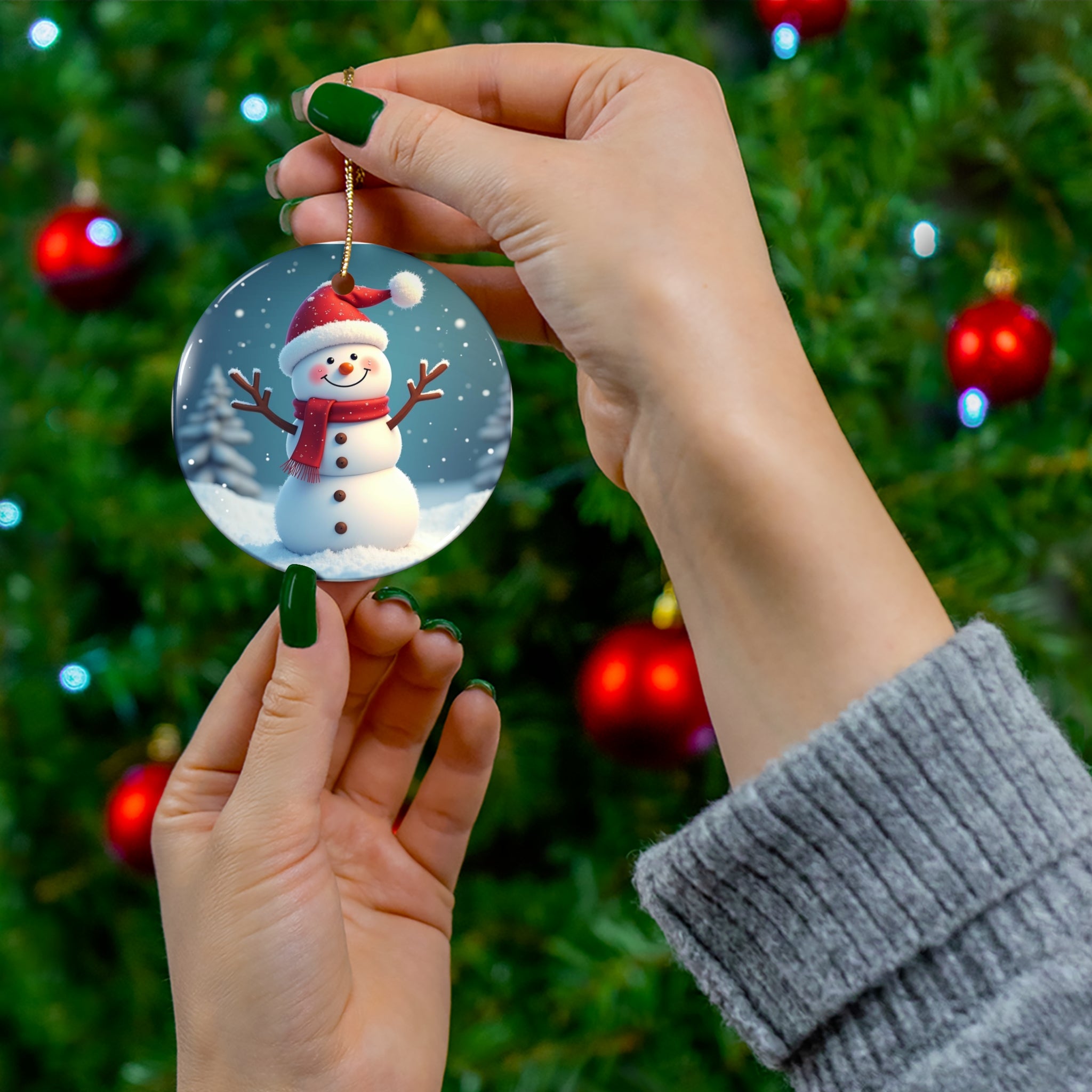 Ceramic Ornament - Cute Snowman Christmas Holiday Festive Decor