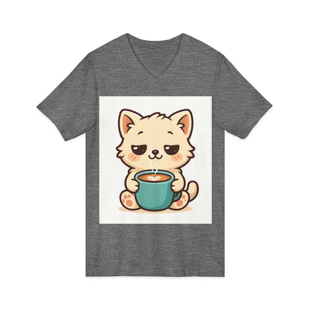 V-Neck Tee Cute Kitten Coffee Morning Love Shirt