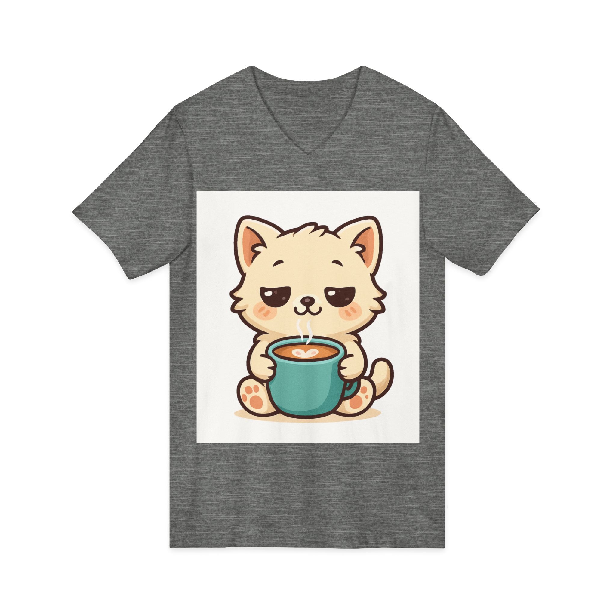 V-Neck Tee Cute Kitten Coffee Morning Love Shirt