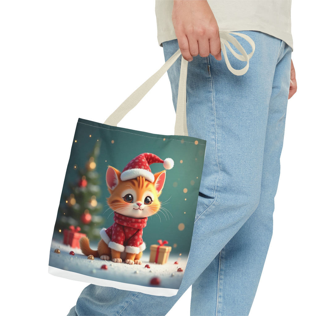 Christmas Tote Bag - Adorable Kitten and Snowman Design