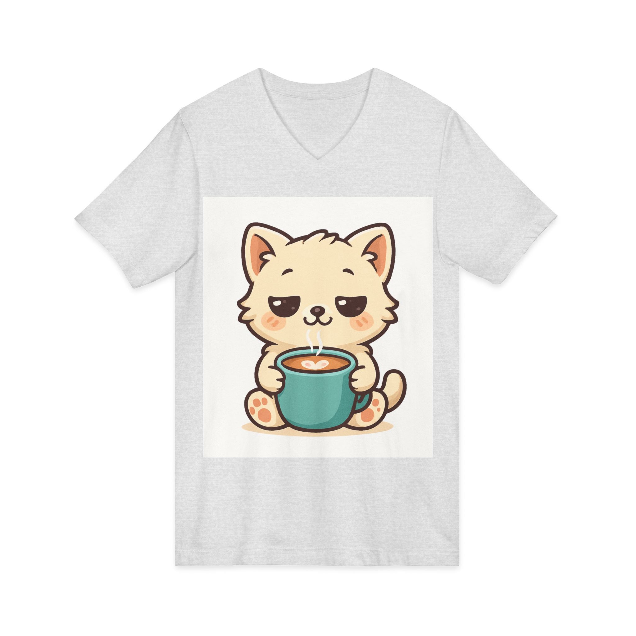 V-Neck Tee Cute Kitten Coffee Morning Love Shirt