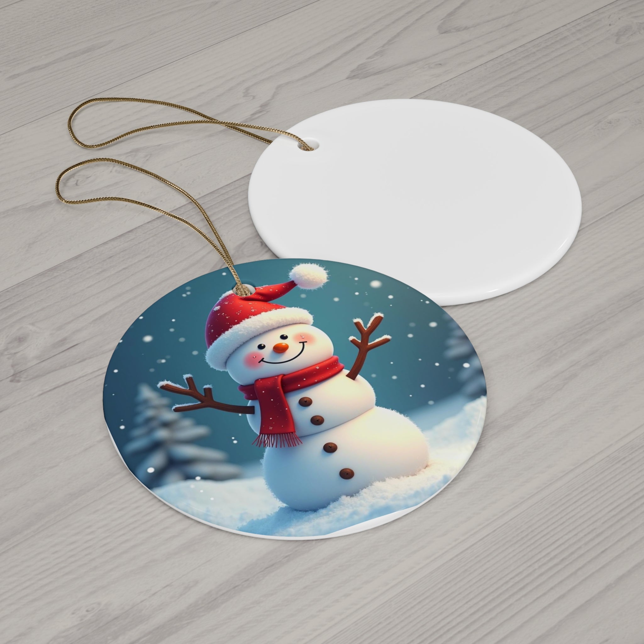 Ceramic Ornament - Cute Snowman Christmas Holiday Festive Decor