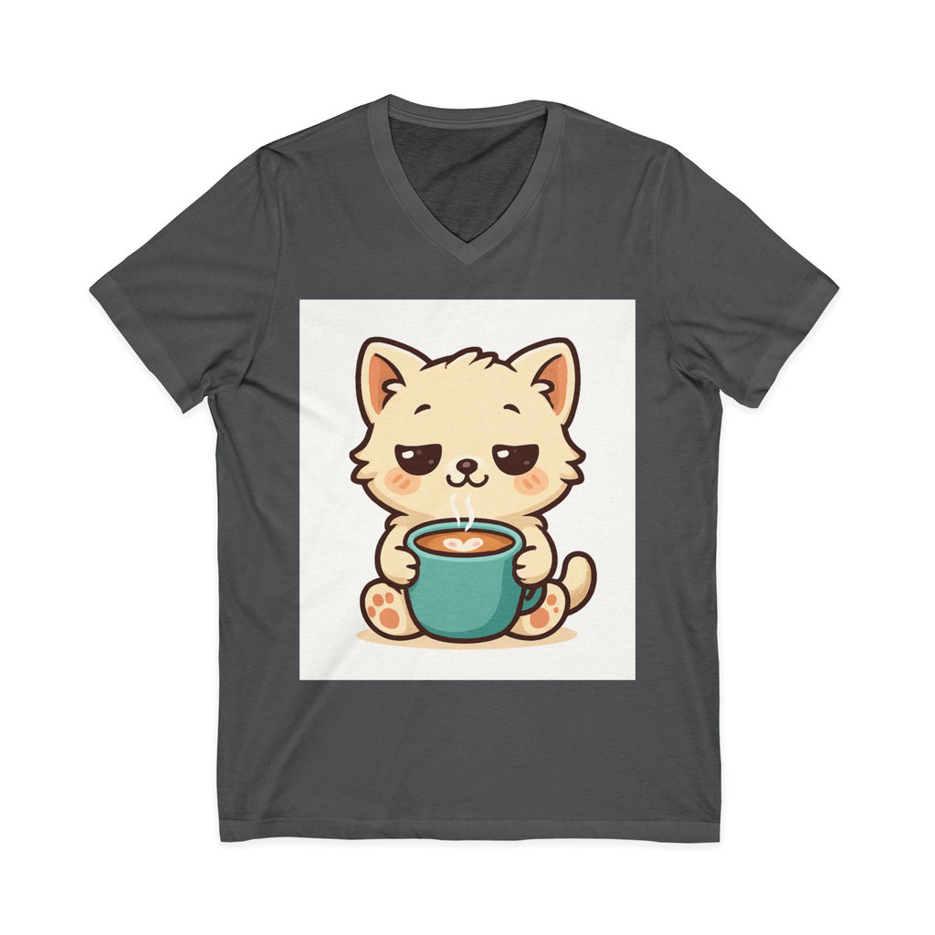 V-Neck Tee Cute Kitten Coffee Morning Love Shirt