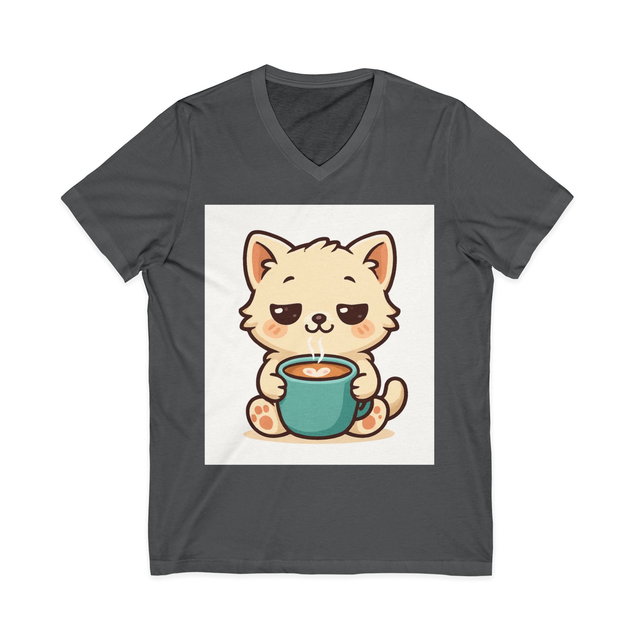 V-Neck Tee Cute Kitten Coffee Morning Love Shirt