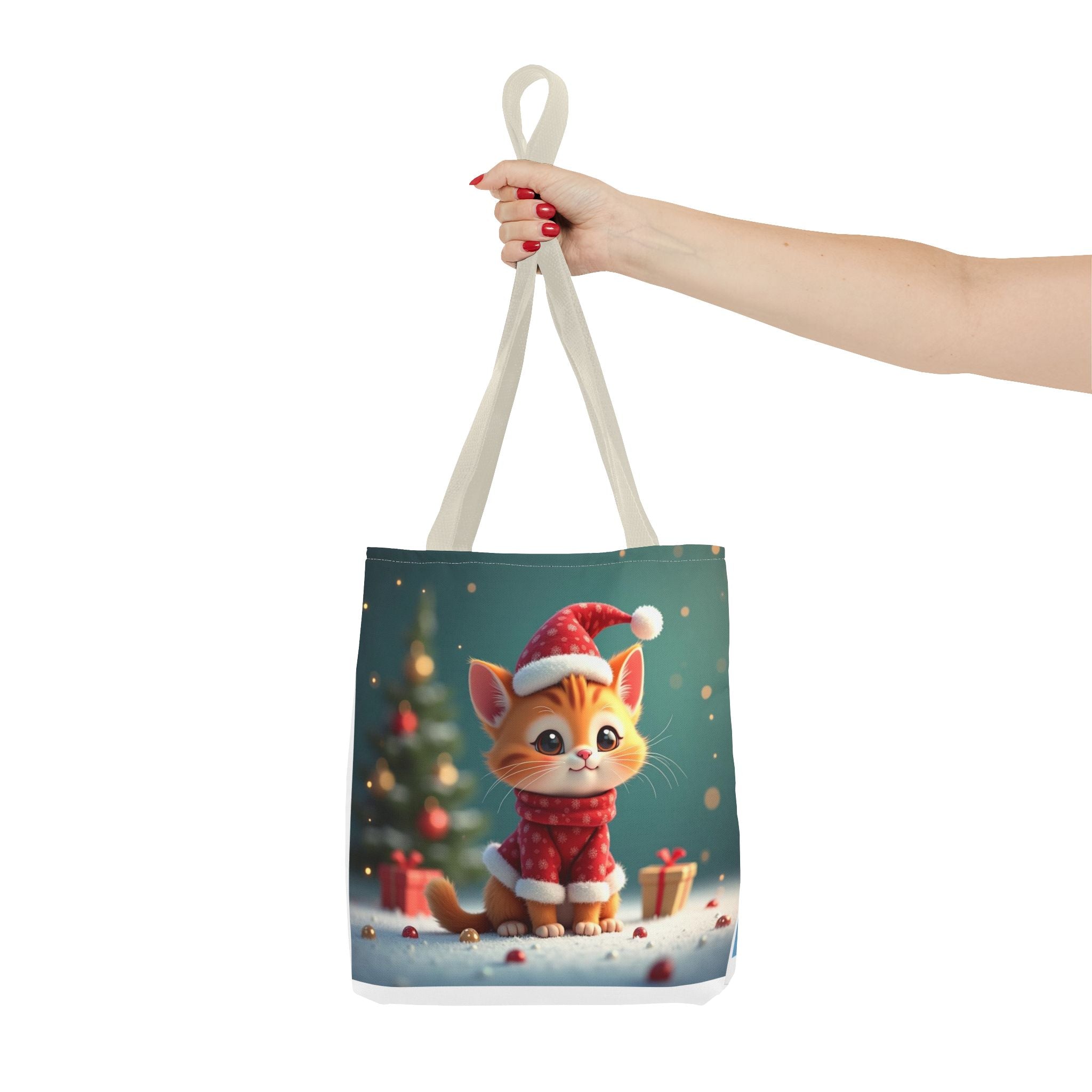 Christmas Tote Bag - Adorable Kitten and Snowman Design