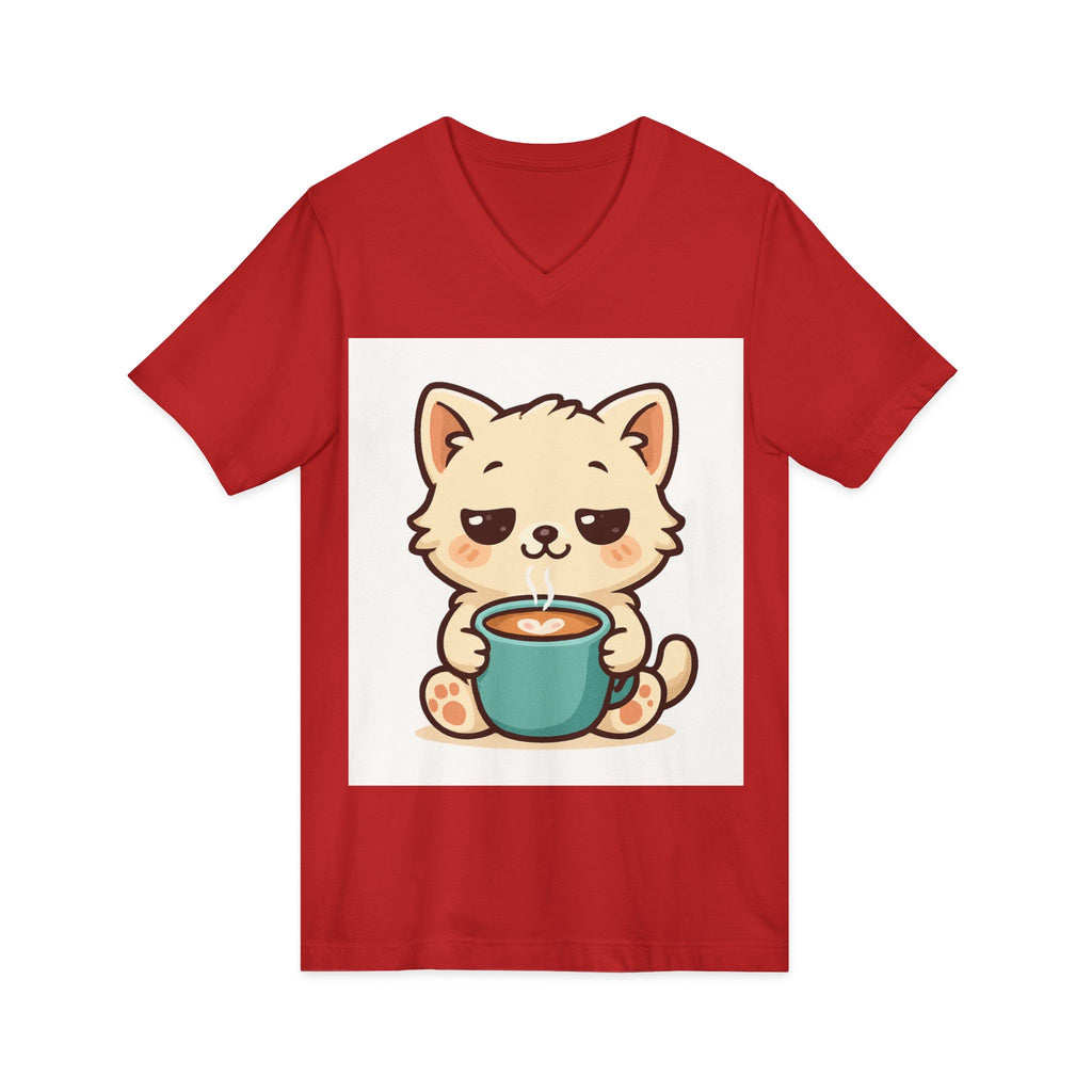 V-Neck Tee Cute Kitten Coffee Morning Love Shirt