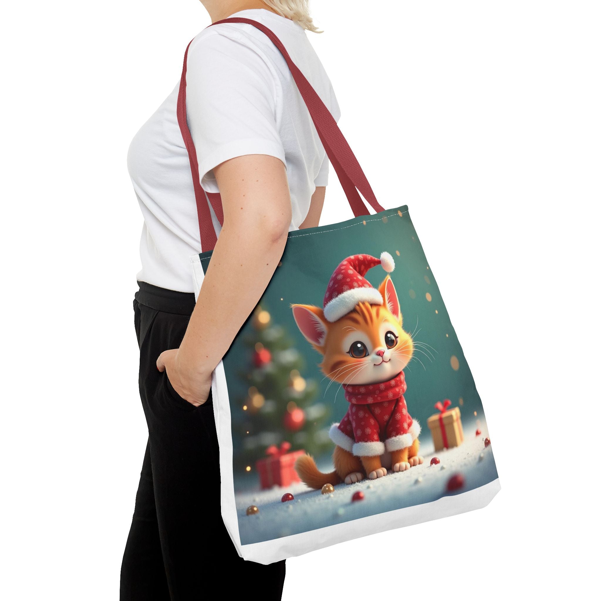 Christmas Tote Bag - Adorable Kitten and Snowman Design