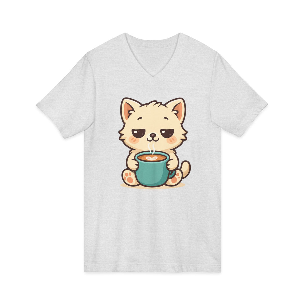 V-Neck Tee Cute Kitten Coffee Morning Love Shirt