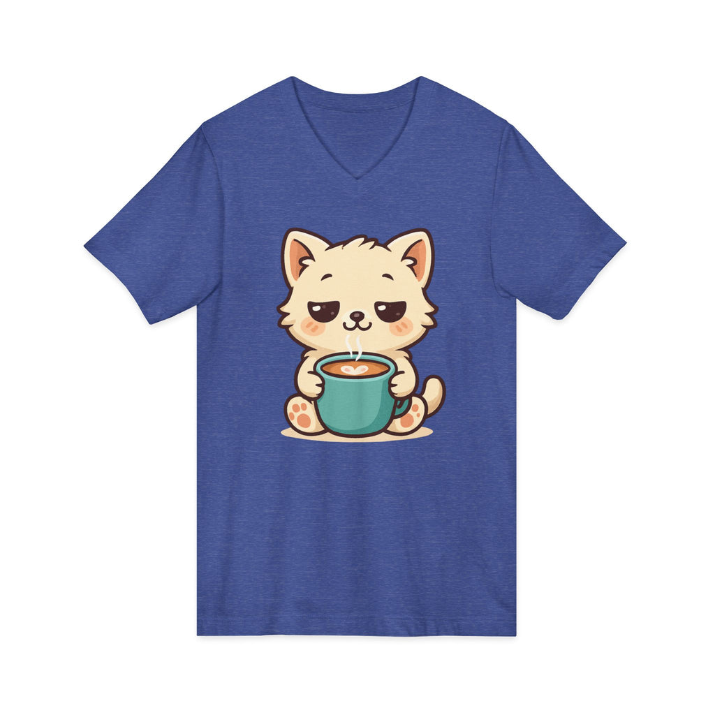 V-Neck Tee Cute Kitten Coffee Morning Love Shirt