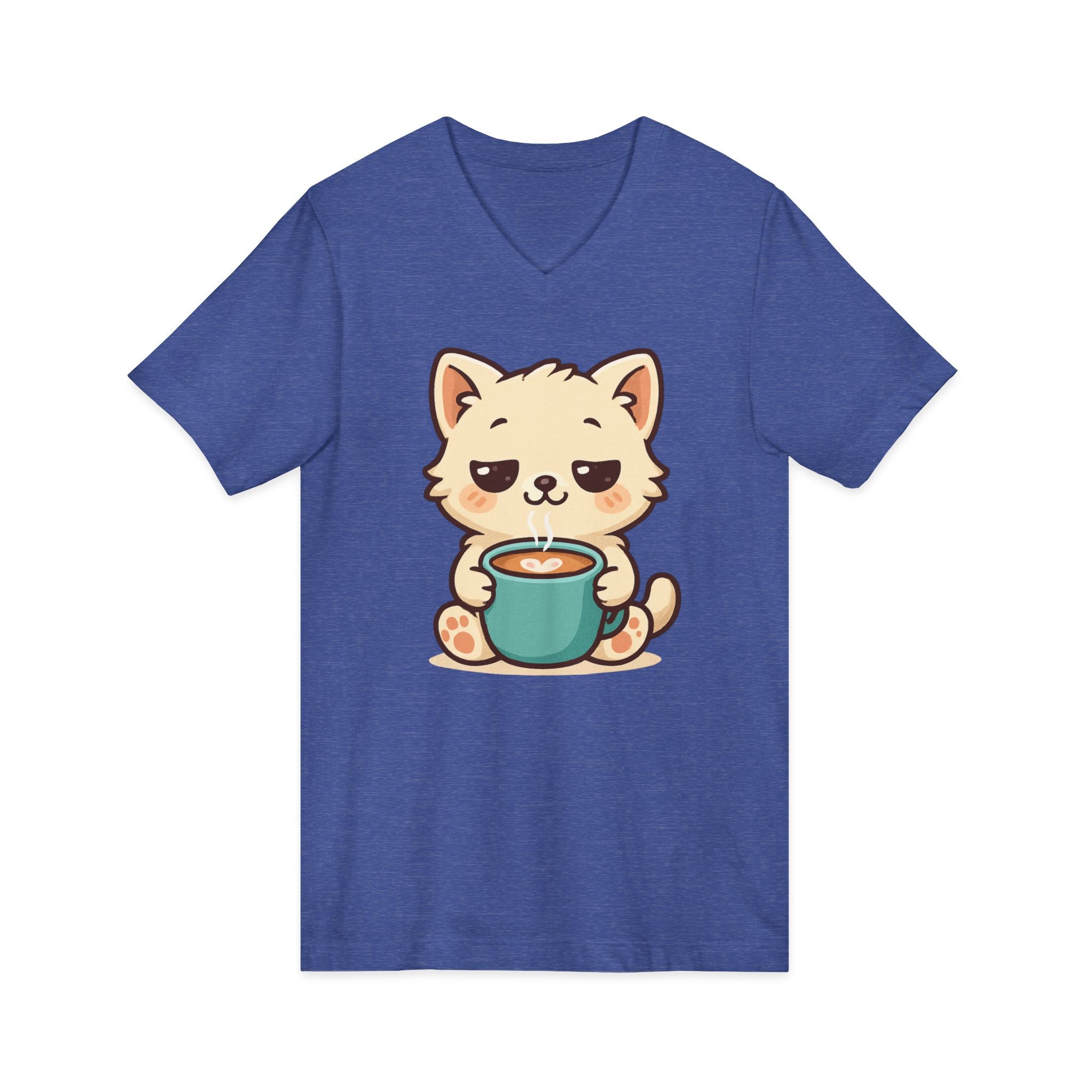 V-Neck Tee Cute Kitten Coffee Morning Love Shirt