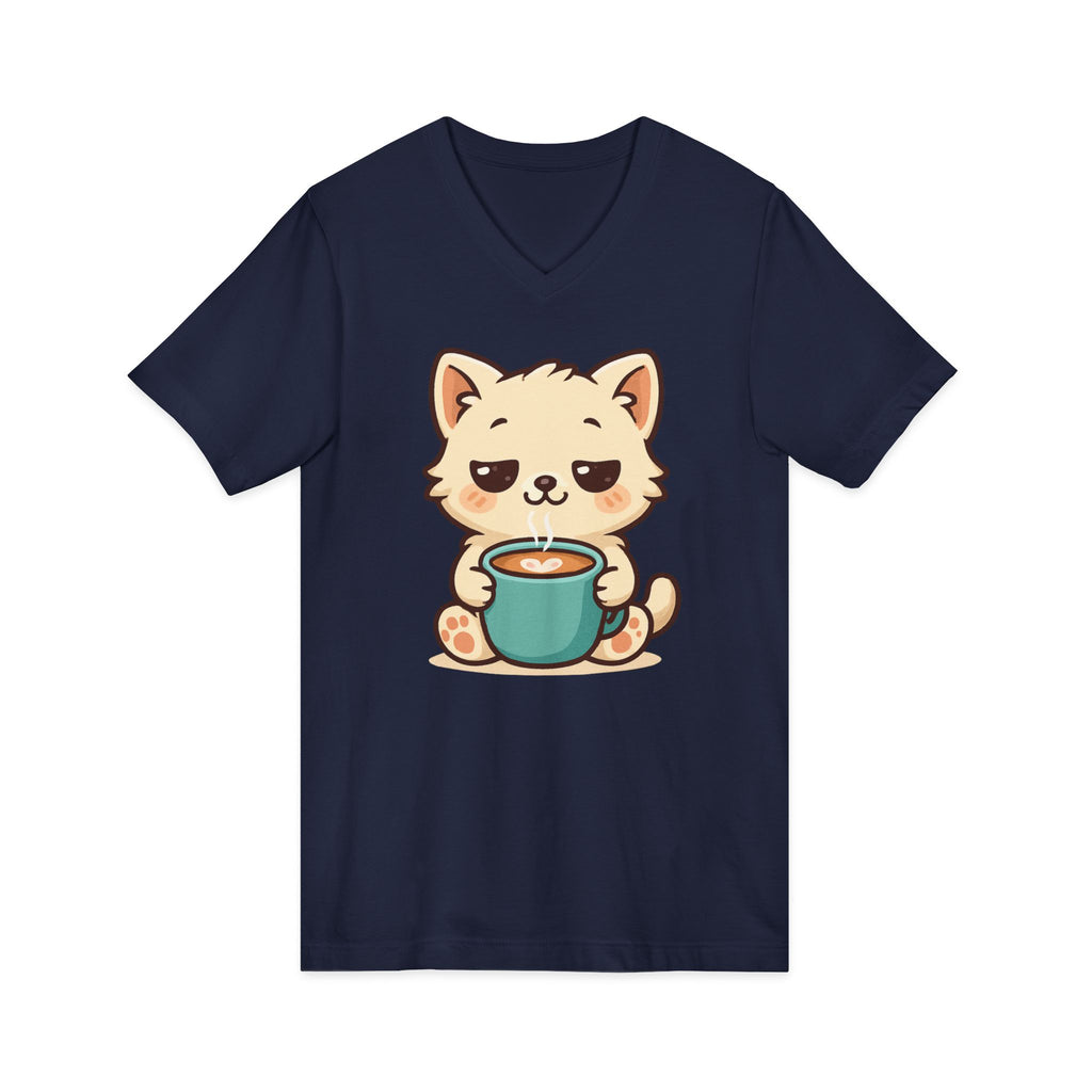 V-Neck Tee Cute Kitten Coffee Morning Love Shirt