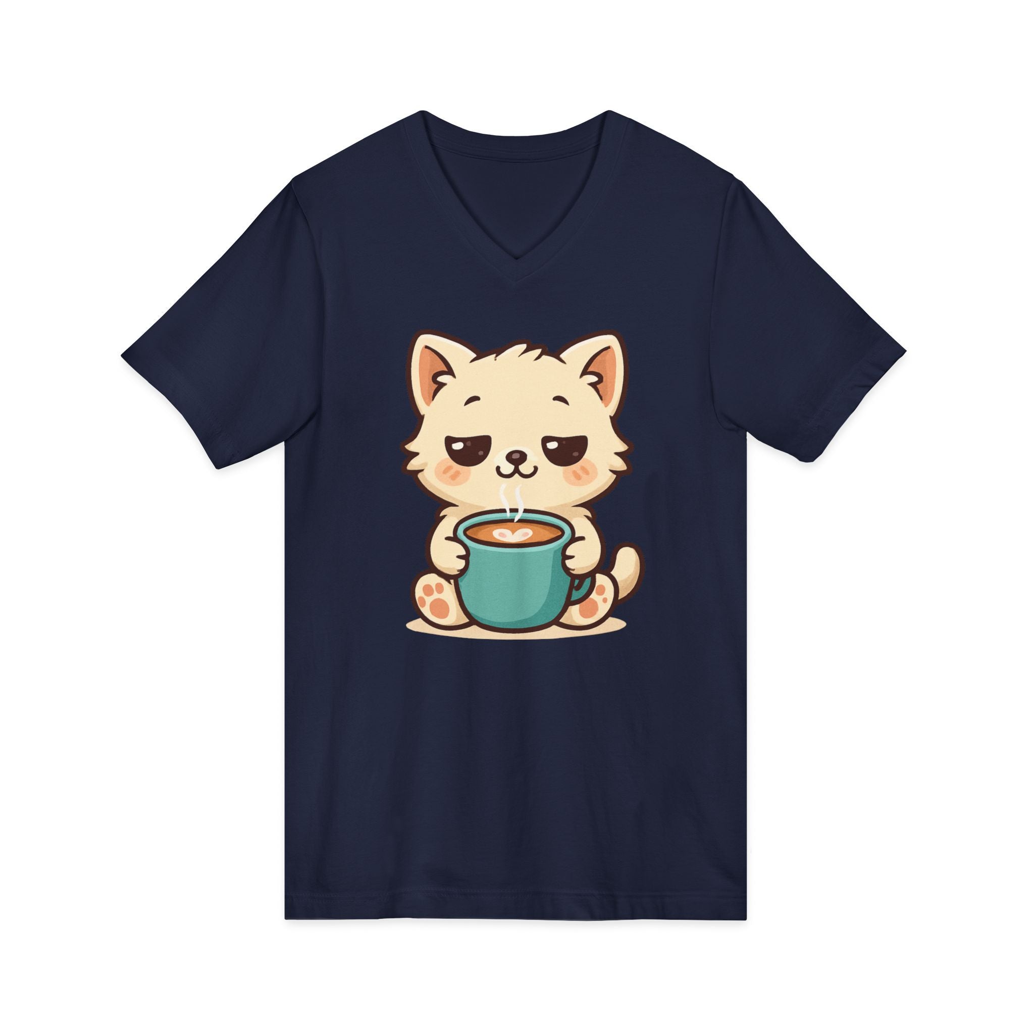V-Neck Tee Cute Kitten Coffee Morning Love Shirt