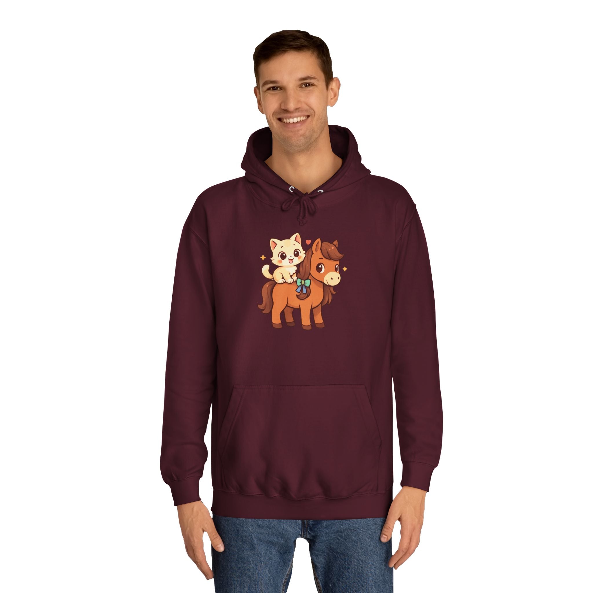 Animal Print Hoodie - Cute Kitten and Horse Design