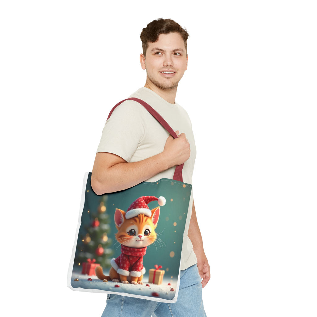 Christmas Tote Bag - Adorable Kitten and Snowman Design