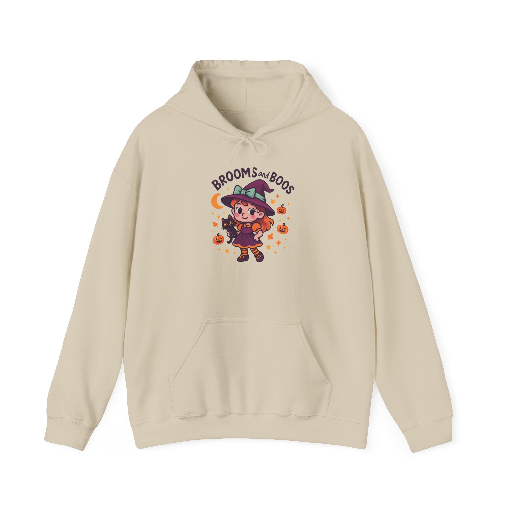 Hooded Sweatshirt Cute Halloween Witch with Cat