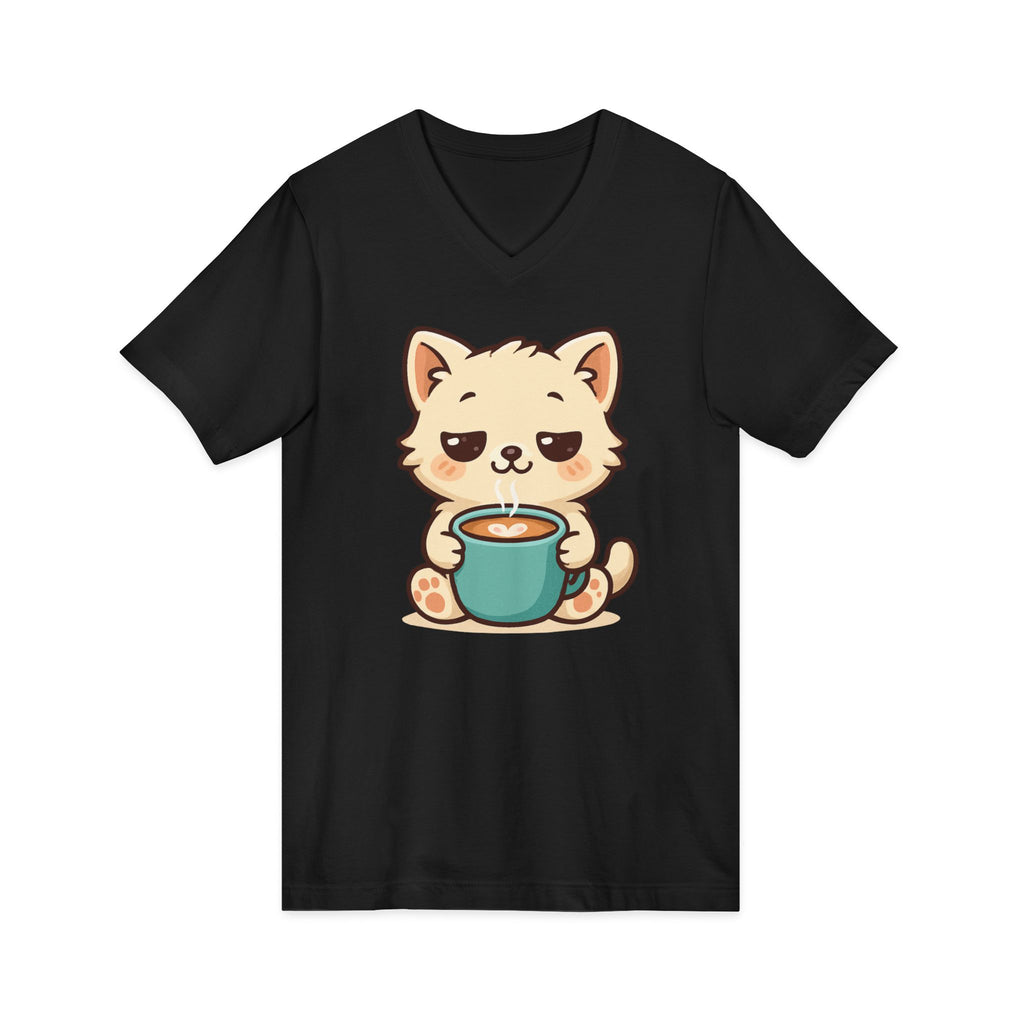 V-Neck Tee Cute Kitten Coffee Morning Love Shirt
