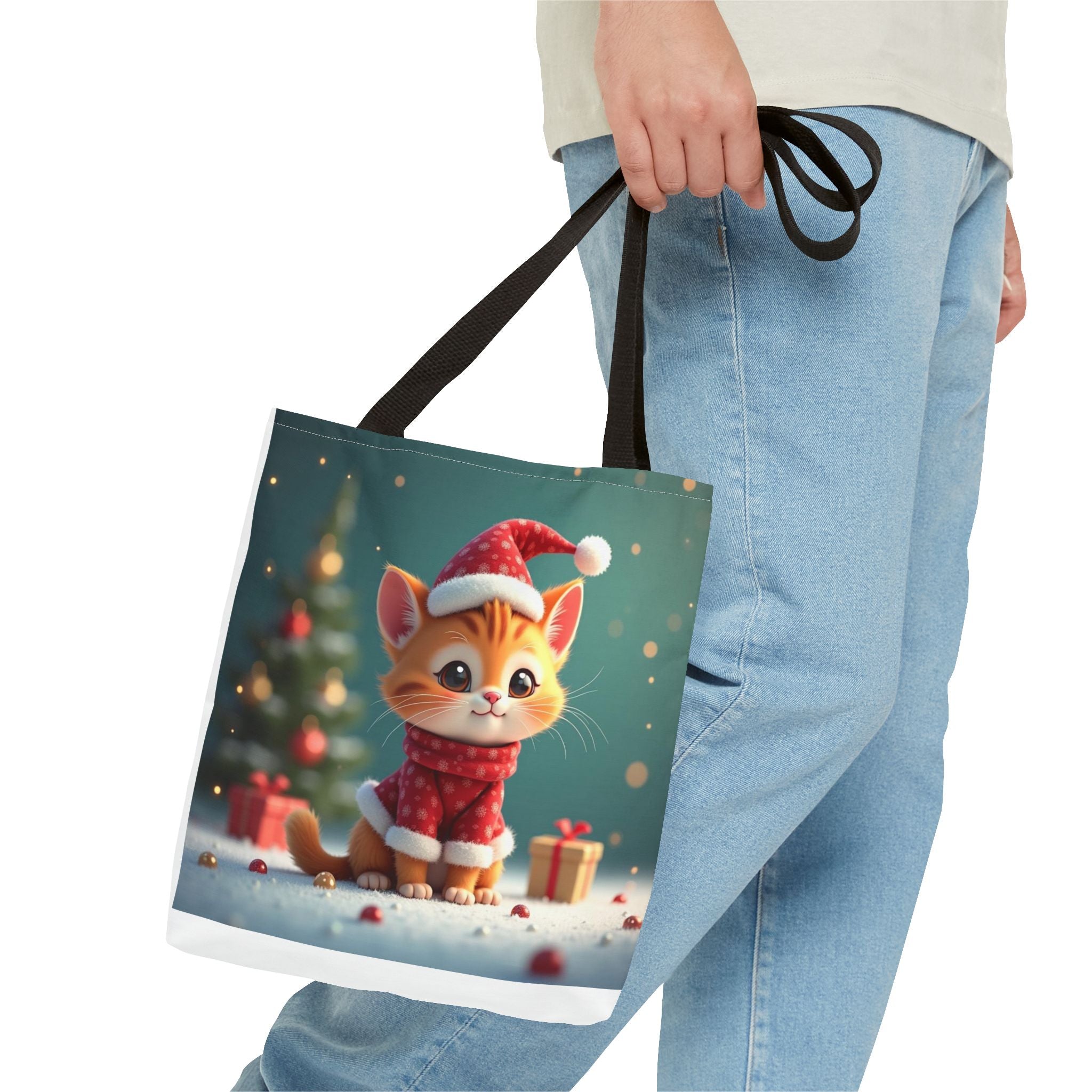 Christmas Tote Bag - Adorable Kitten and Snowman Design
