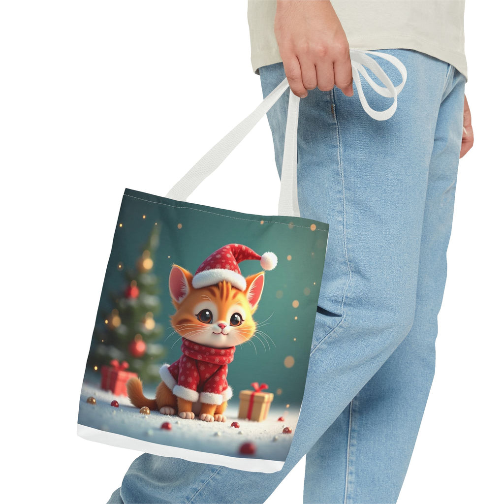 Christmas Tote Bag - Adorable Kitten and Snowman Design
