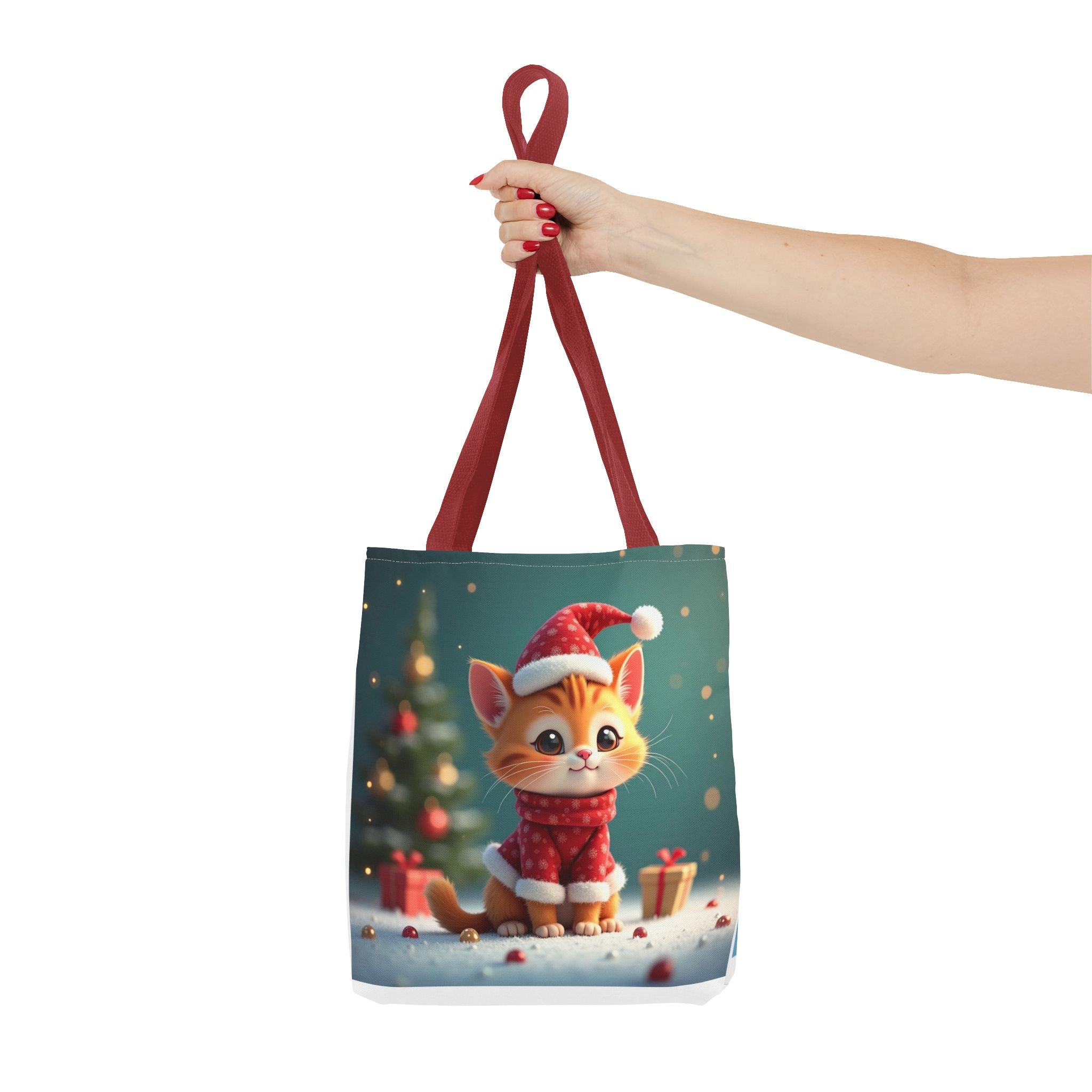 Christmas Tote Bag - Adorable Kitten and Snowman Design