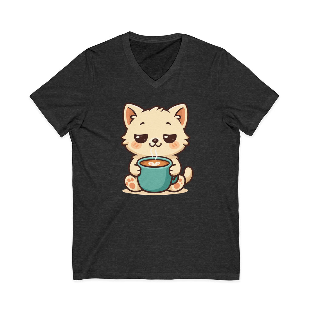 V-Neck Tee Cute Kitten Coffee Morning Love Shirt