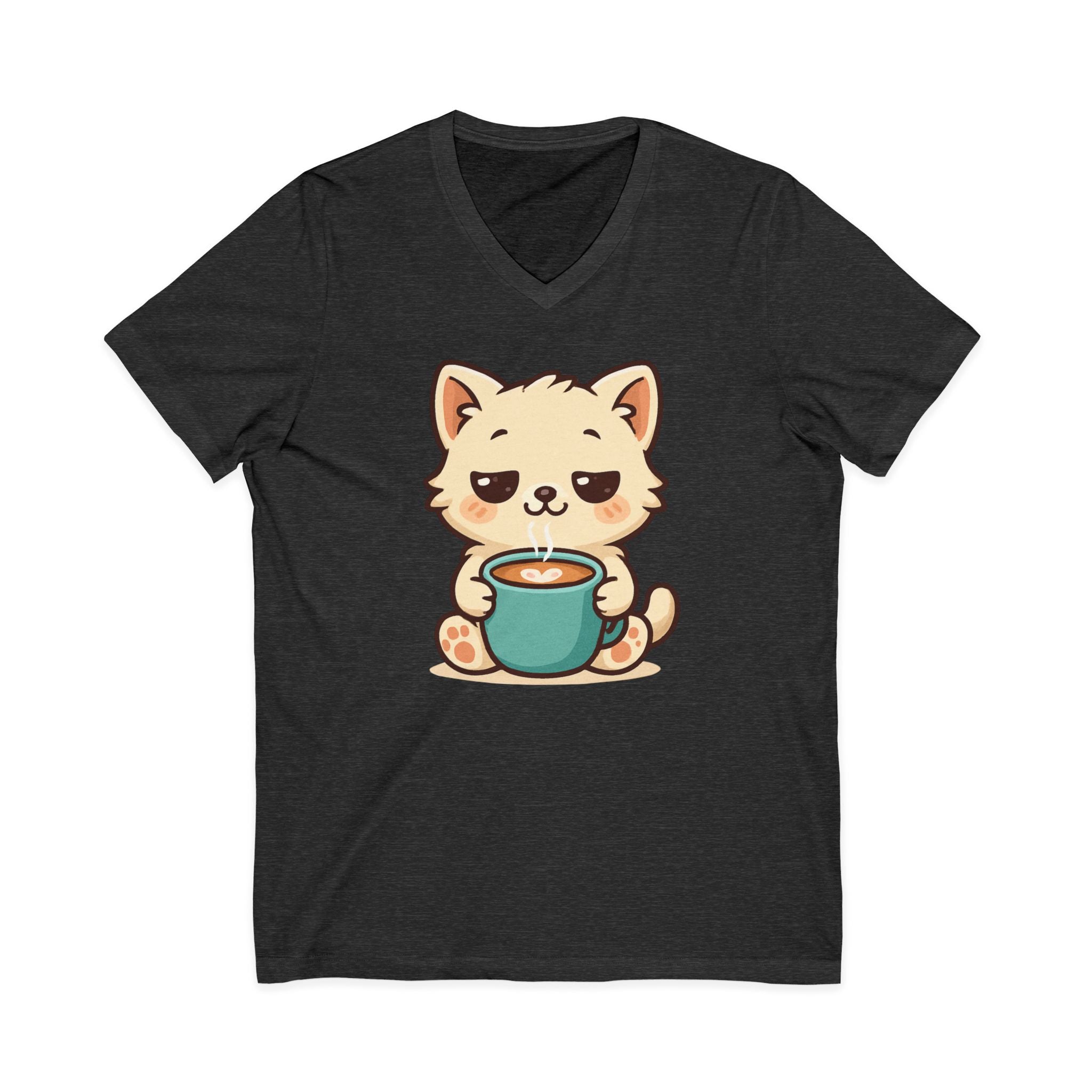 V-Neck Tee Cute Kitten Coffee Morning Love Shirt