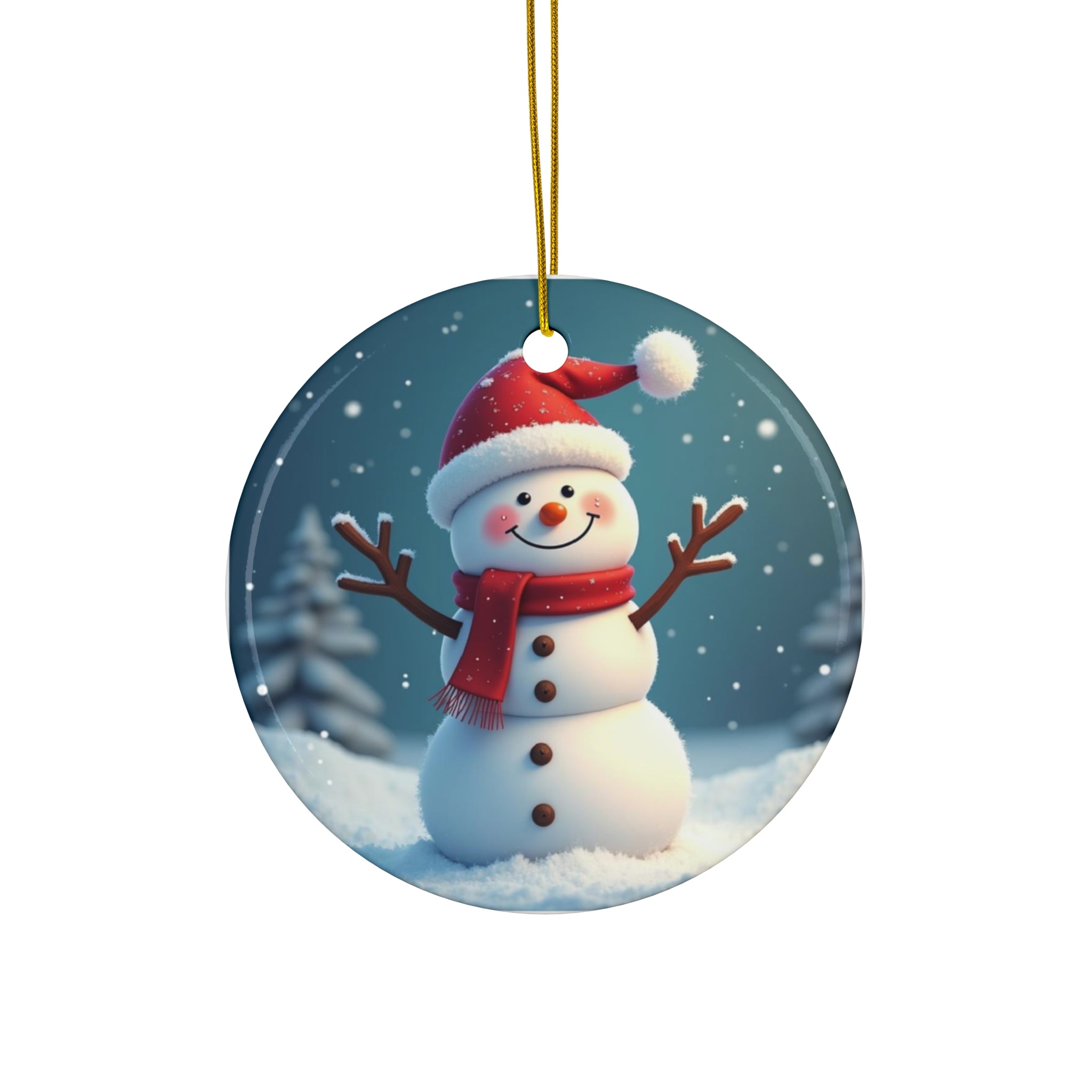 Ceramic Ornament - Cute Snowman Christmas Holiday Festive Decor