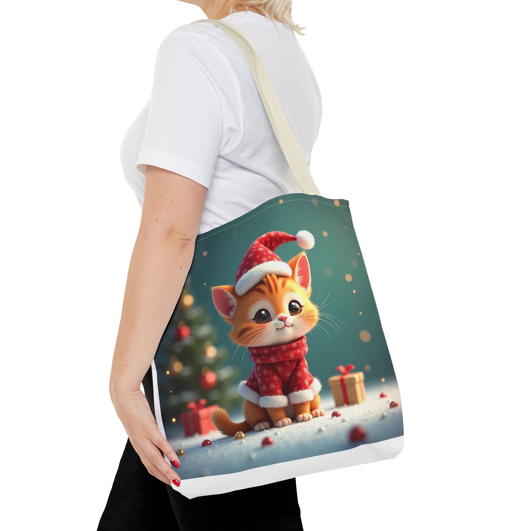 Christmas Tote Bag - Adorable Kitten and Snowman Design