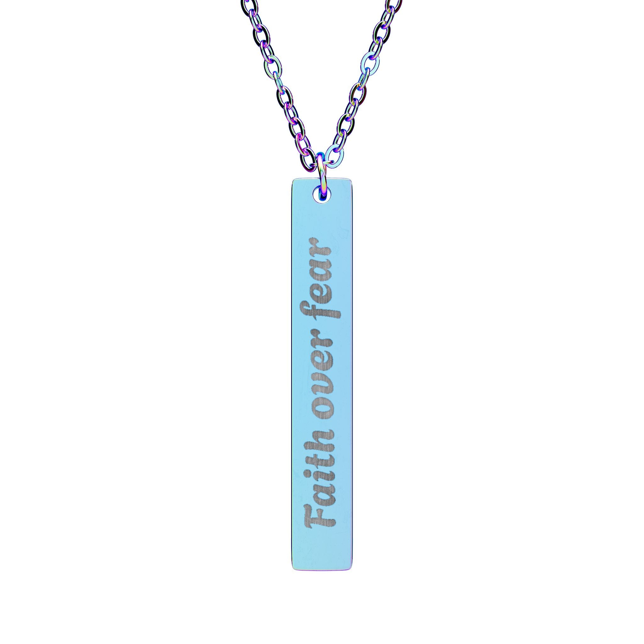 Necklace - Faith Over Fear Engraved Vertical Bar for Birthday, Christmas, Holiday, Anniversary