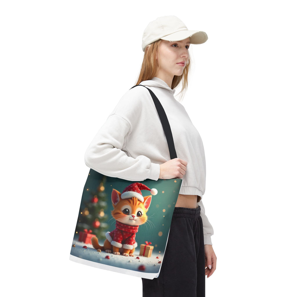 Christmas Tote Bag - Adorable Kitten and Snowman Design