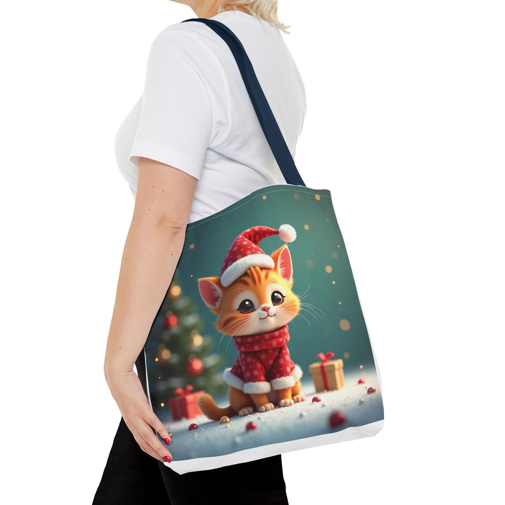 Christmas Tote Bag - Adorable Kitten and Snowman Design