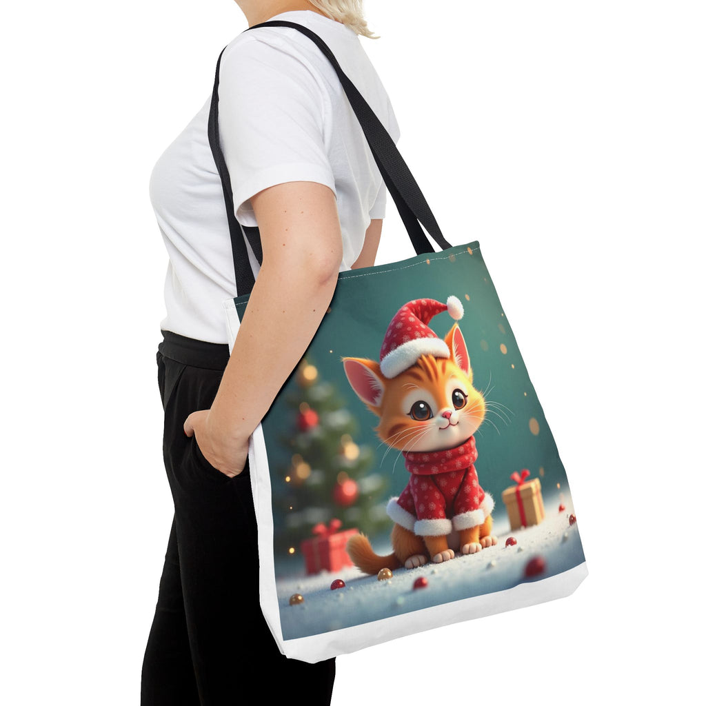Christmas Tote Bag - Adorable Kitten and Snowman Design