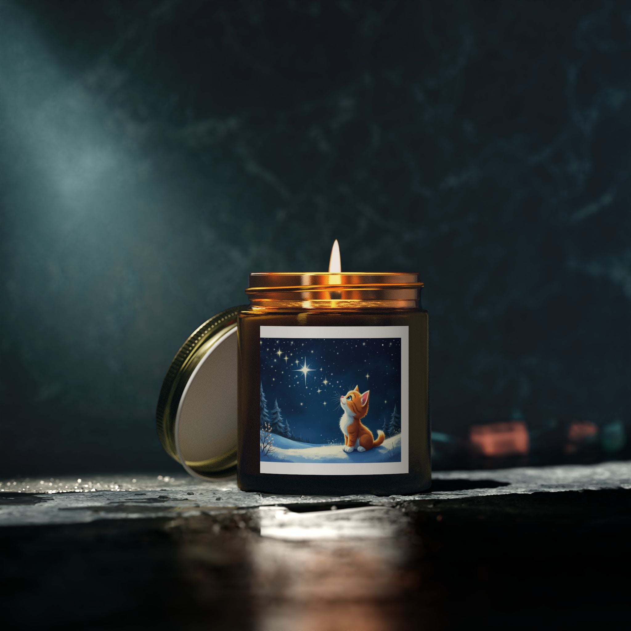 Scented Candle - Starry Night Kitten Design
