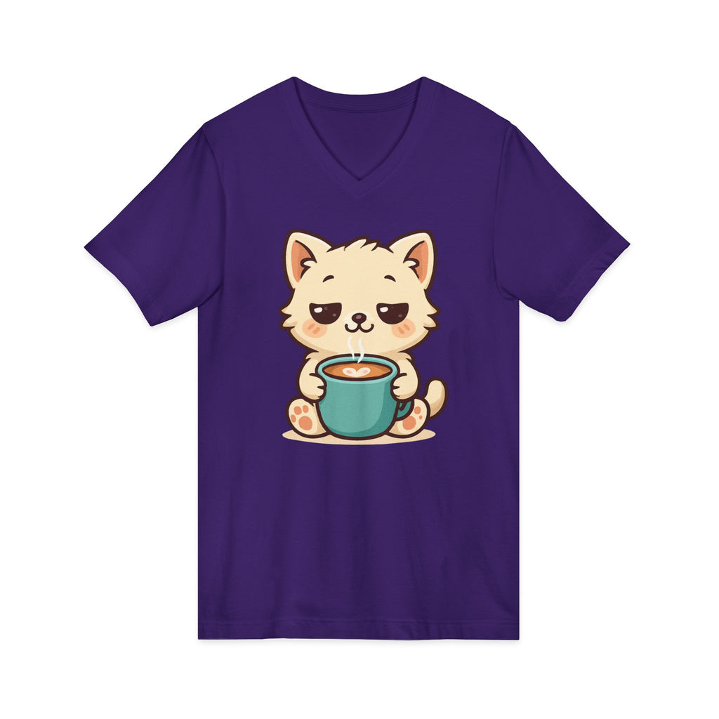 V-Neck Tee Cute Kitten Coffee Morning Love Shirt