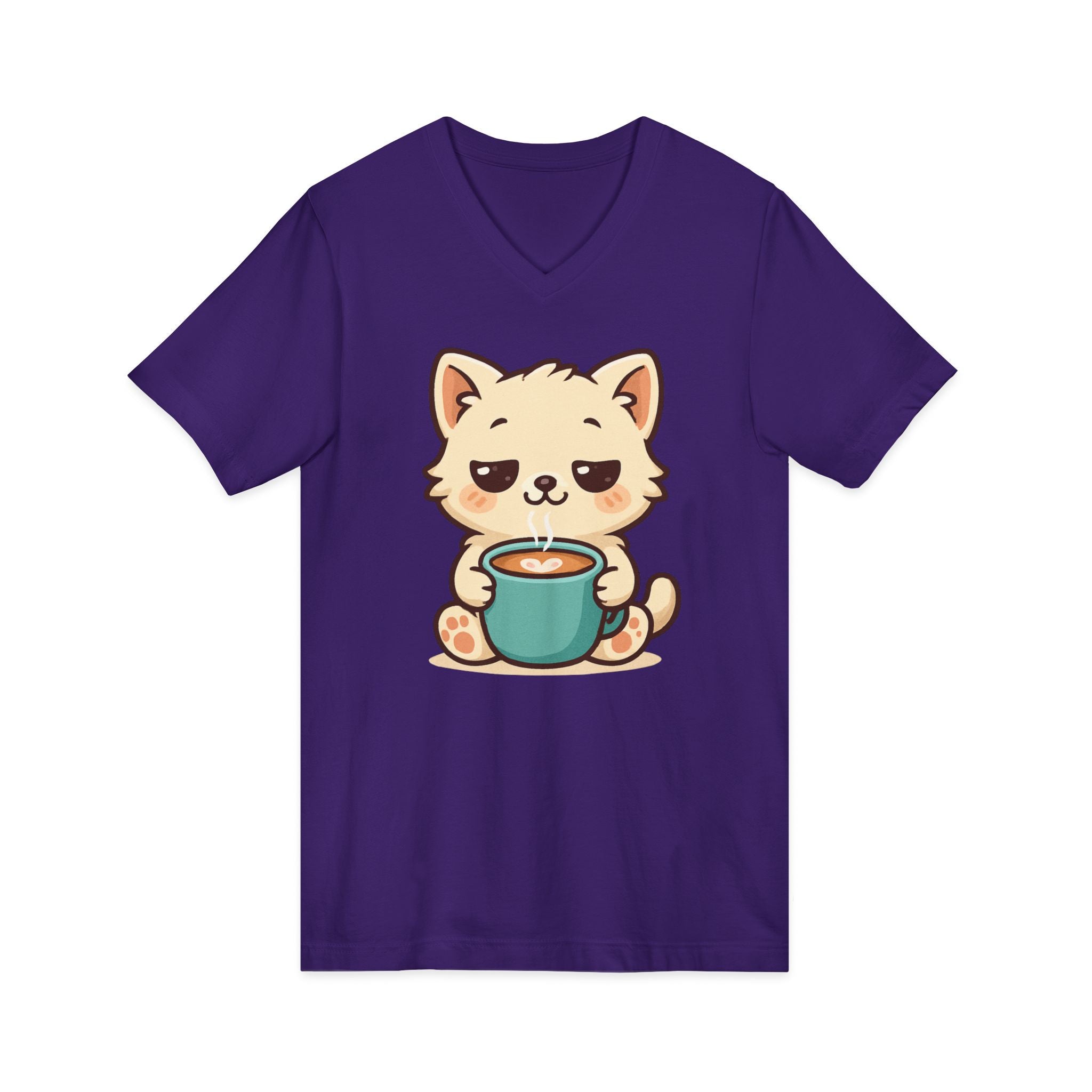 V-Neck Tee Cute Kitten Coffee Morning Love Shirt