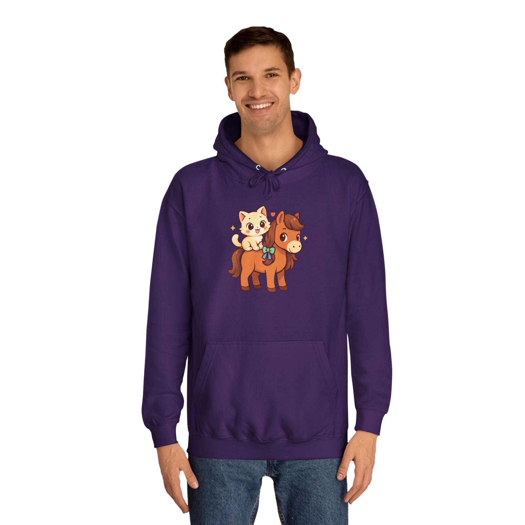 Animal Print Hoodie - Cute Kitten and Horse Design