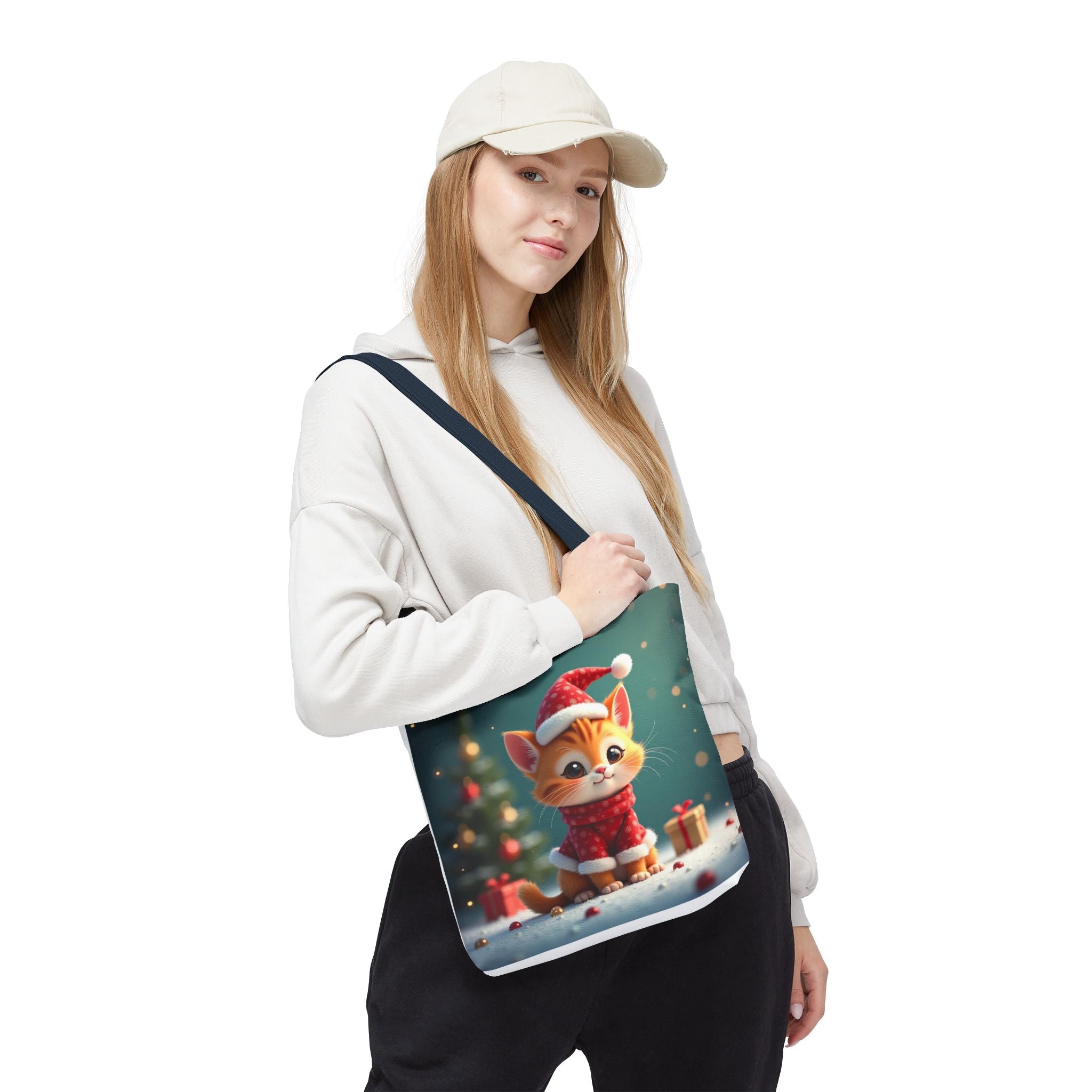 Christmas Tote Bag - Adorable Kitten and Snowman Design