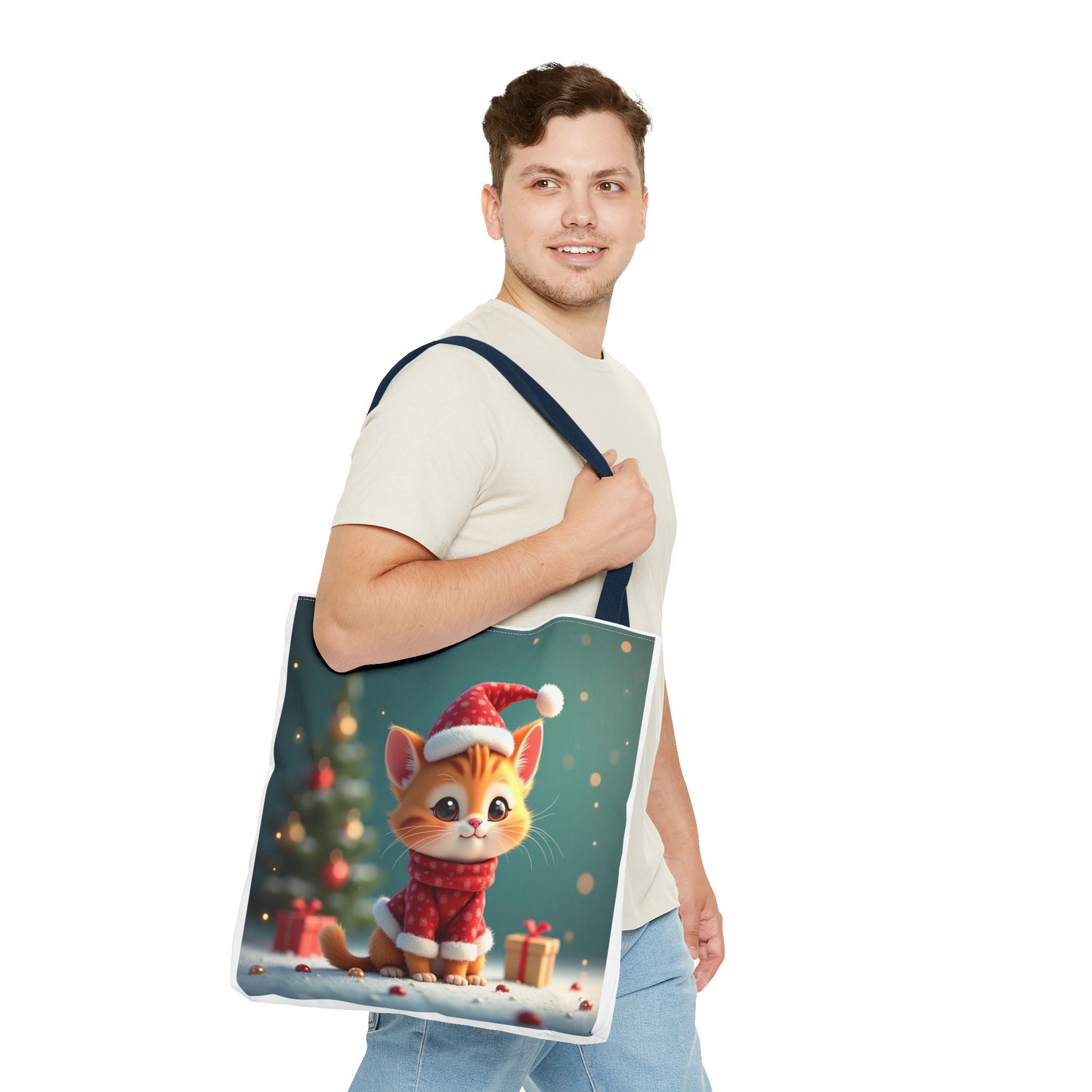 Christmas Tote Bag - Adorable Kitten and Snowman Design