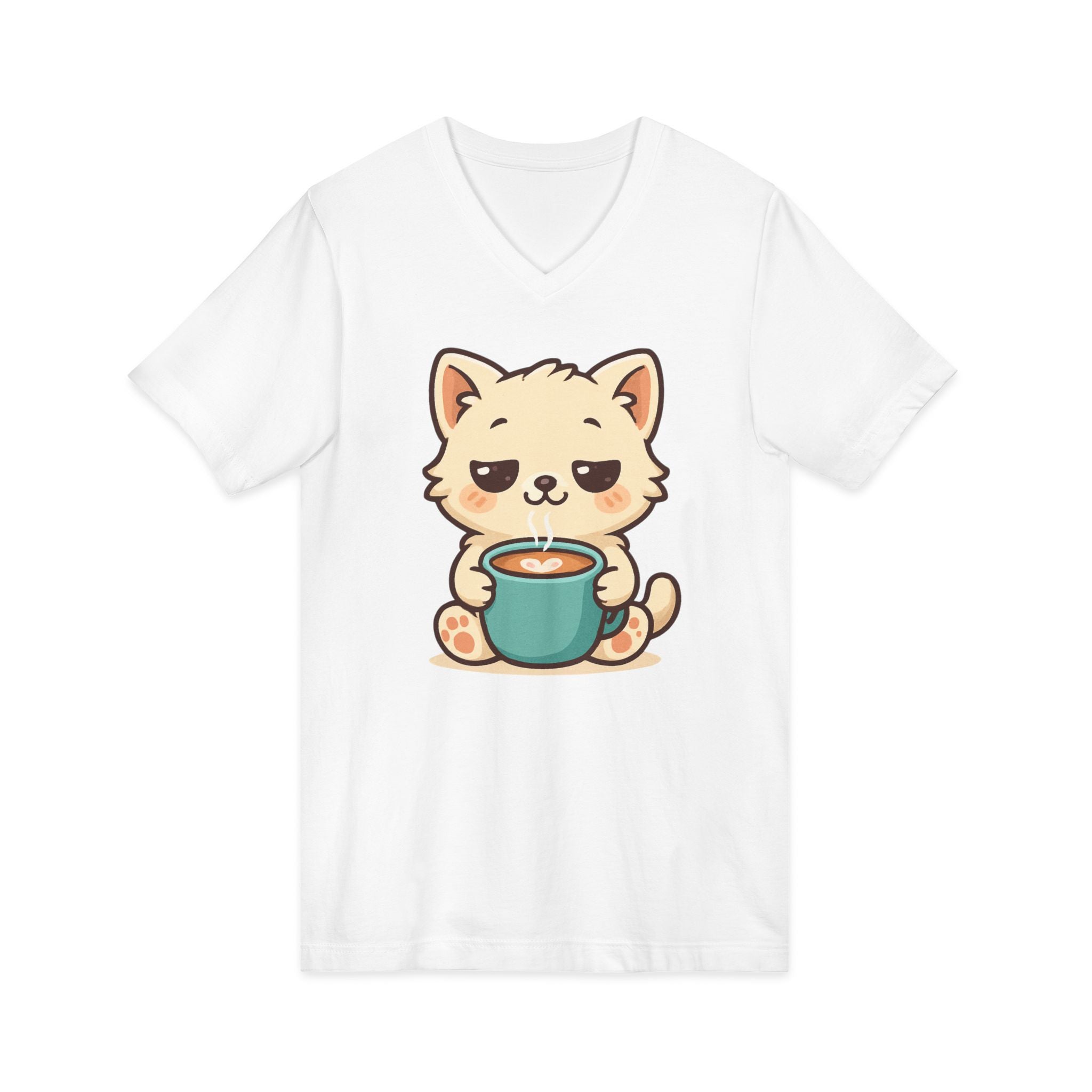 V-Neck Tee Cute Kitten Coffee Morning Love Shirt