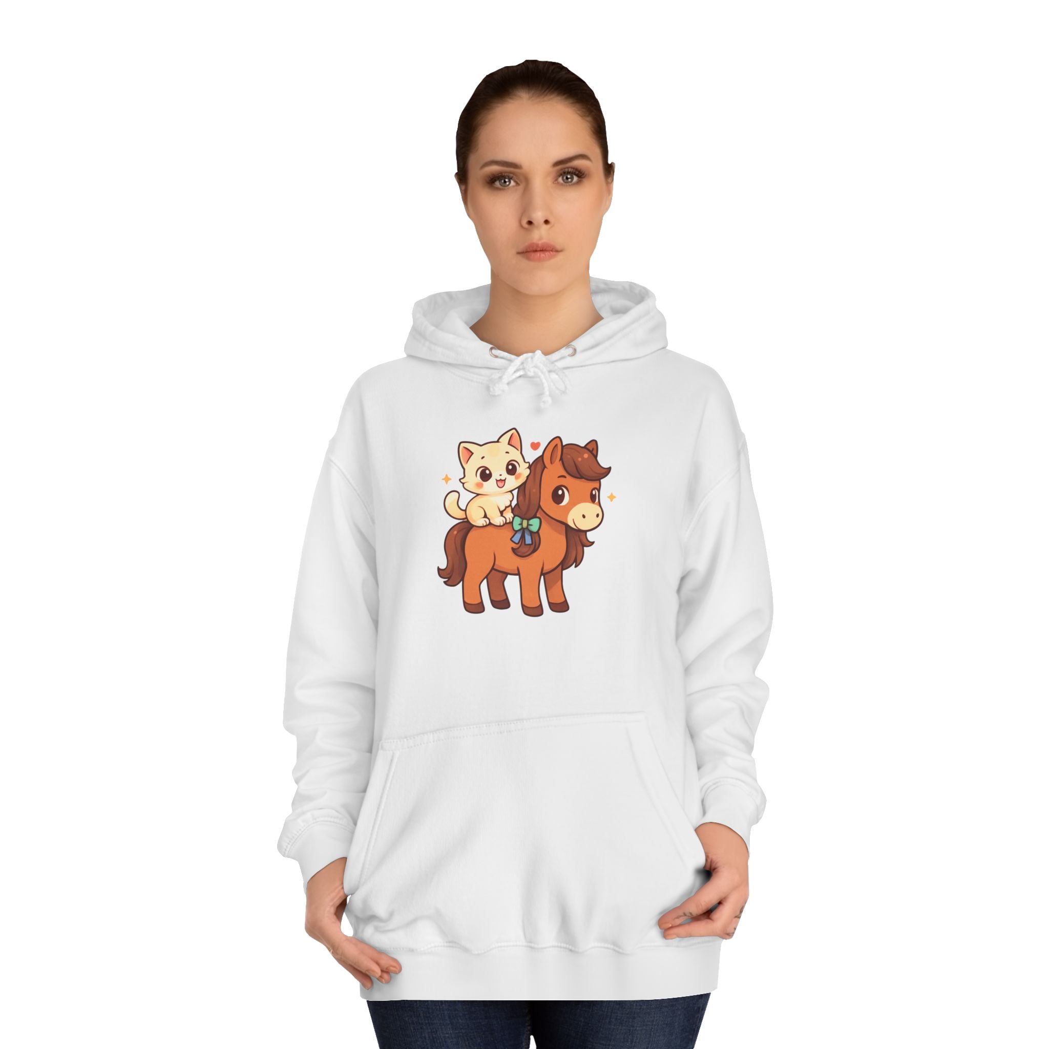 Animal Print Hoodie - Cute Kitten and Horse Design