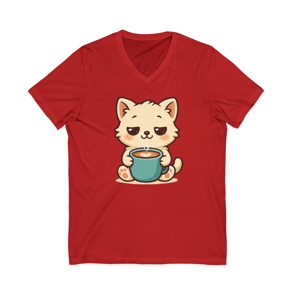 V-Neck Tee Cute Kitten Coffee Morning Love Shirt