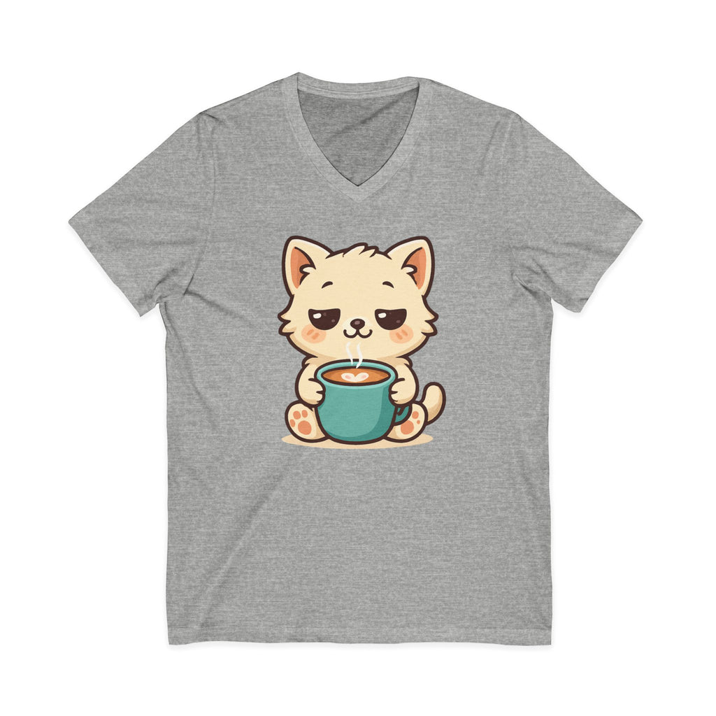 V-Neck Tee Cute Kitten Coffee Morning Love Shirt