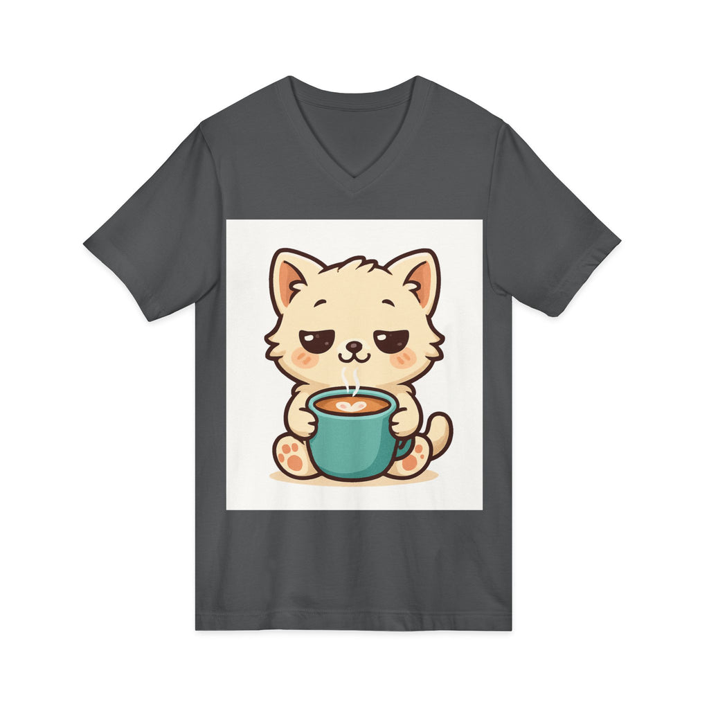 V-Neck Tee Cute Kitten Coffee Morning Love Shirt