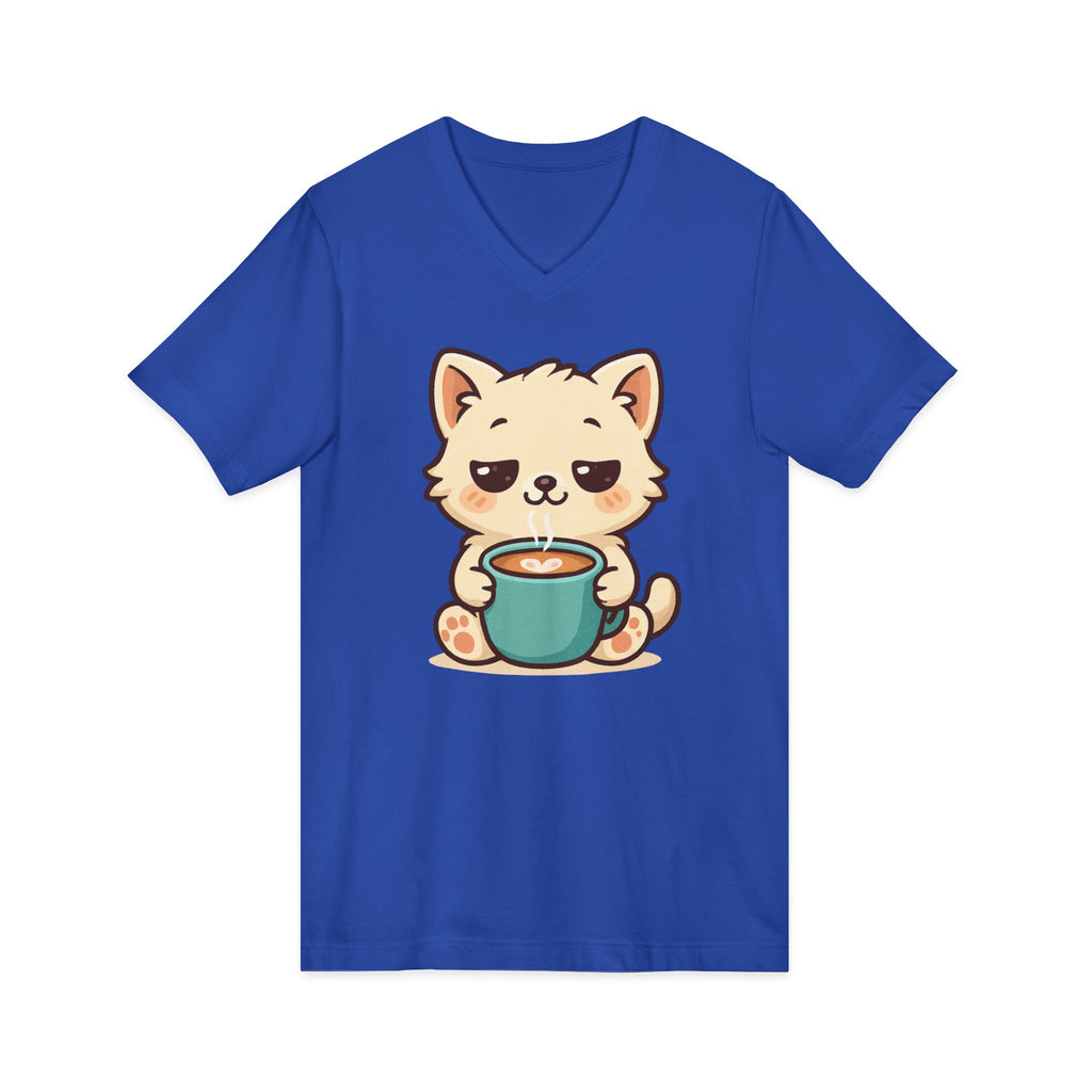 V-Neck Tee Cute Kitten Coffee Morning Love Shirt