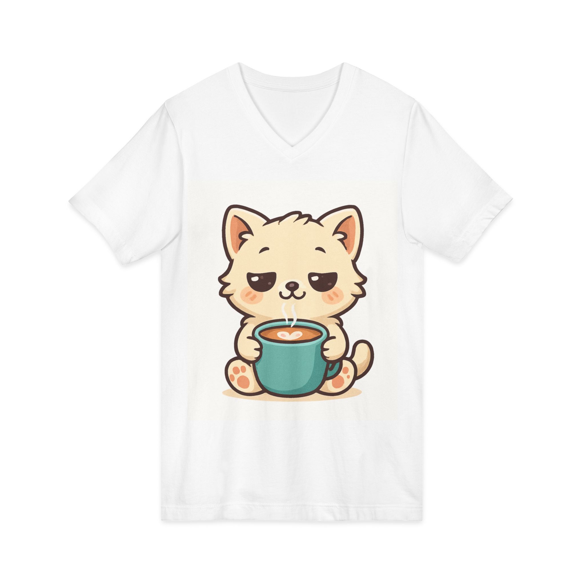 V-Neck Tee Cute Kitten Coffee Morning Love Shirt
