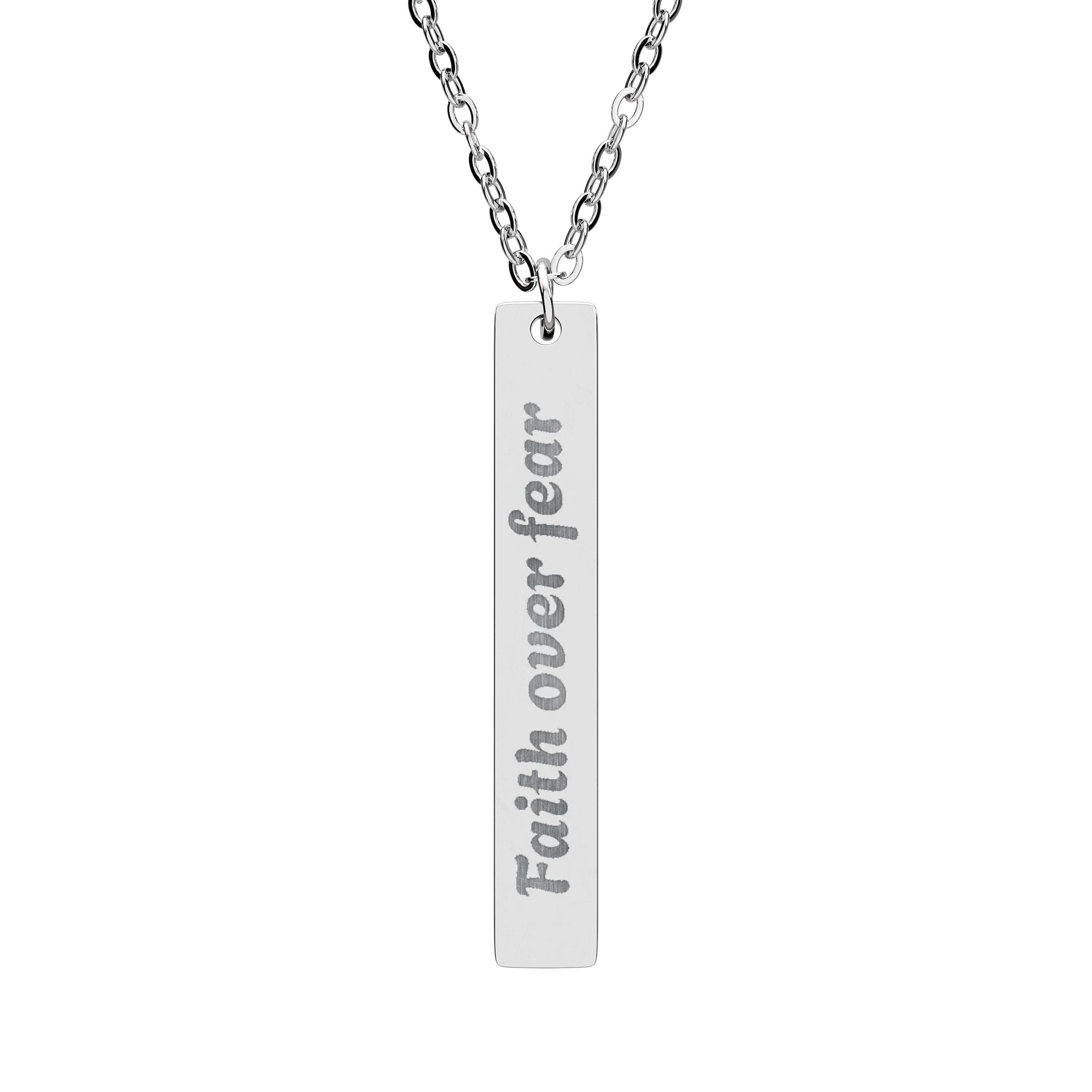 Necklace - Faith Over Fear Engraved Vertical Bar for Birthday, Christmas, Holiday, Anniversary