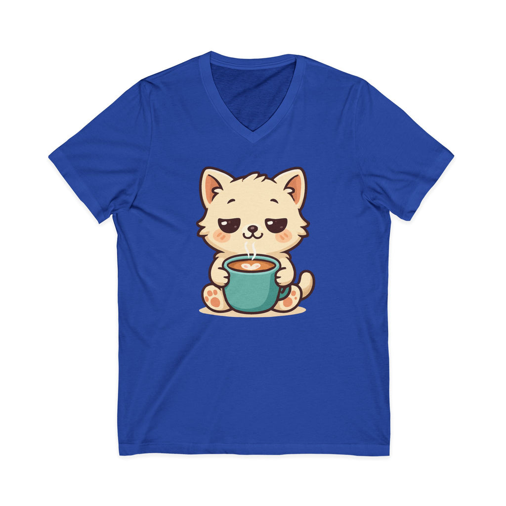 V-Neck Tee Cute Kitten Coffee Morning Love Shirt