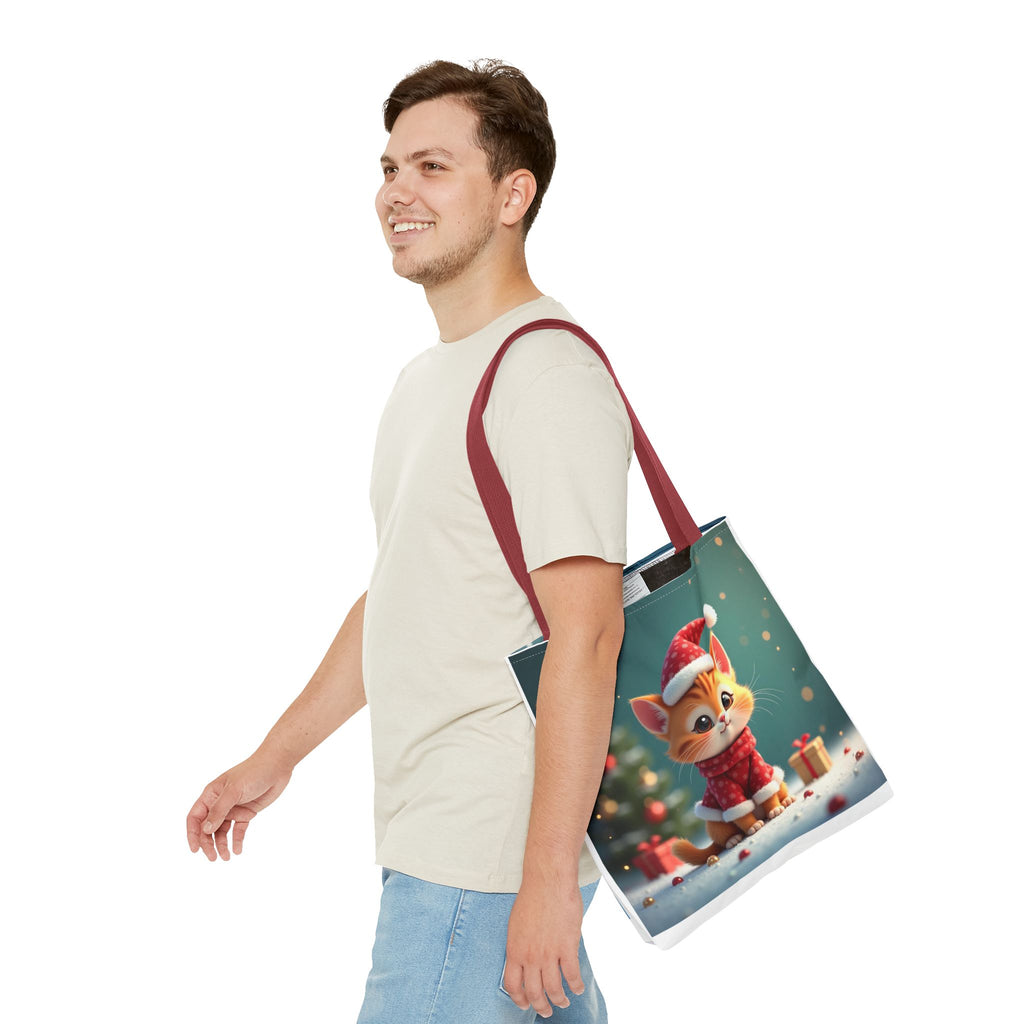 Christmas Tote Bag - Adorable Kitten and Snowman Design