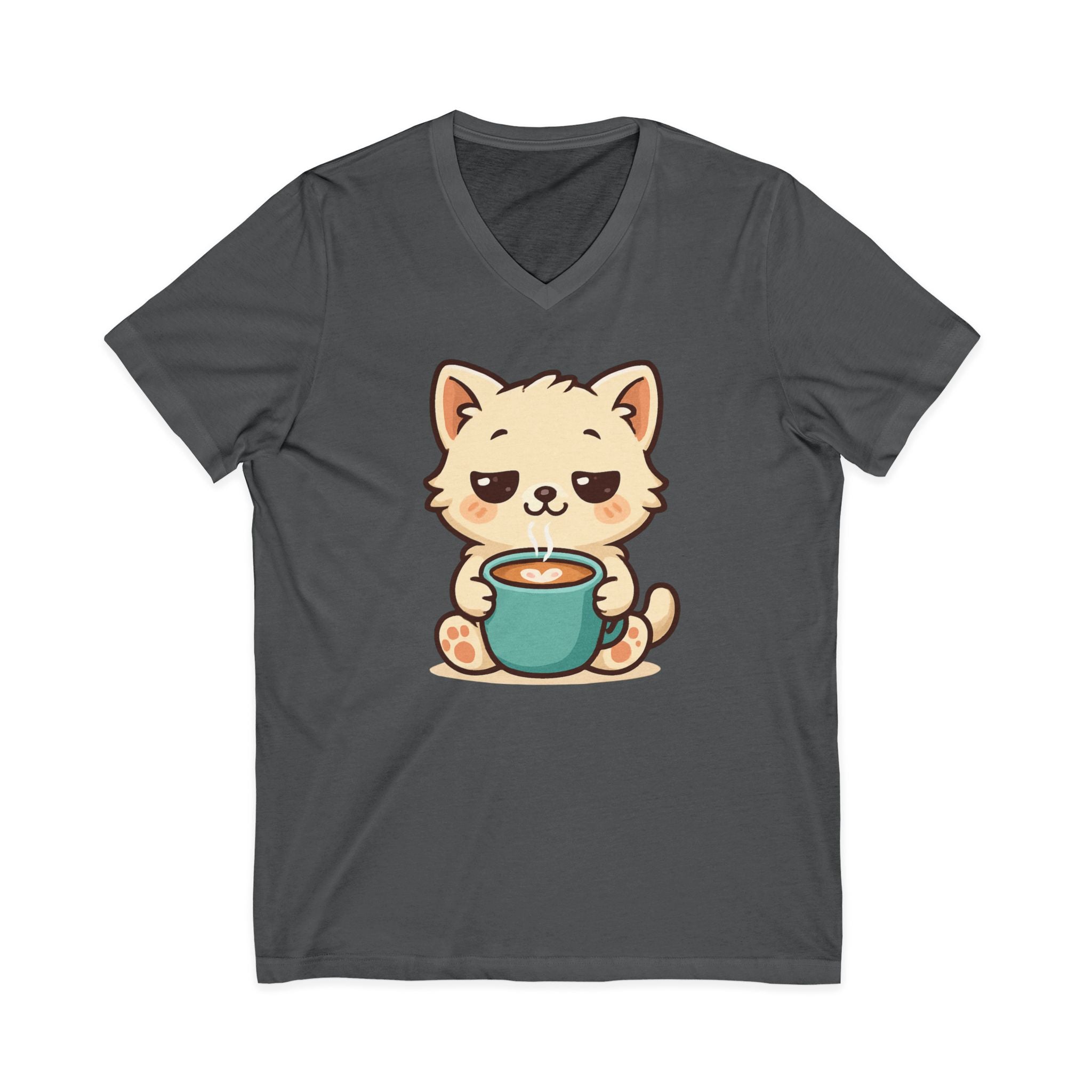 V-Neck Tee Cute Kitten Coffee Morning Love Shirt